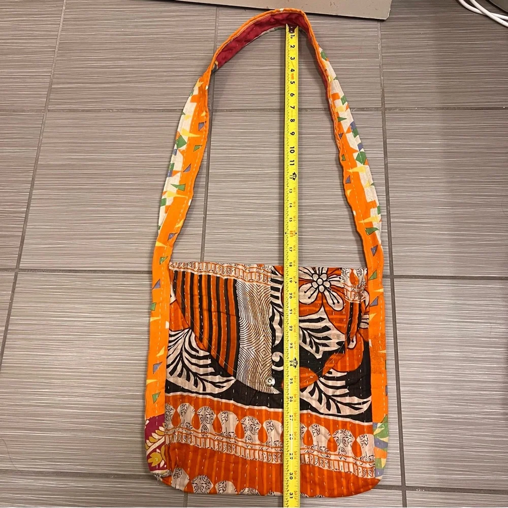 Indian Quilt Quilted fabric floral purse satchel boho bohemian orange hippie - Picture 4 of 8